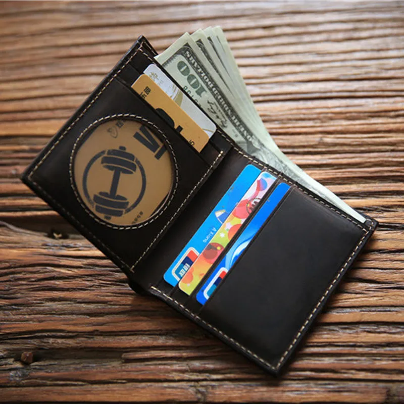 

Vintage Handmade Genuine Leather Short Wallets Men Multifunctional Cowhide Women Purse Coin Pocket Photo Card Holder