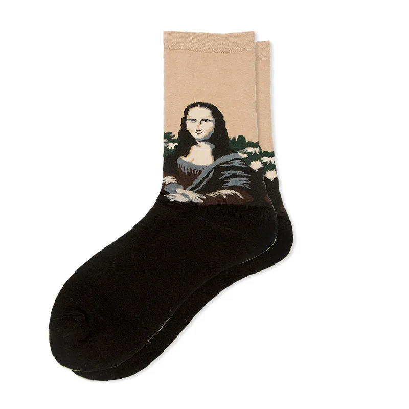 Mona Lisa 2 Jeseca новая Звездная ночь теплые носки для зимы Ретро Для женщин Искусство Ван Гог роспись всемирно известная картина маслом унисекс из хлопка с фирменным логотипом забавные носки для девочек - Цвет: Mona Lisa 2
