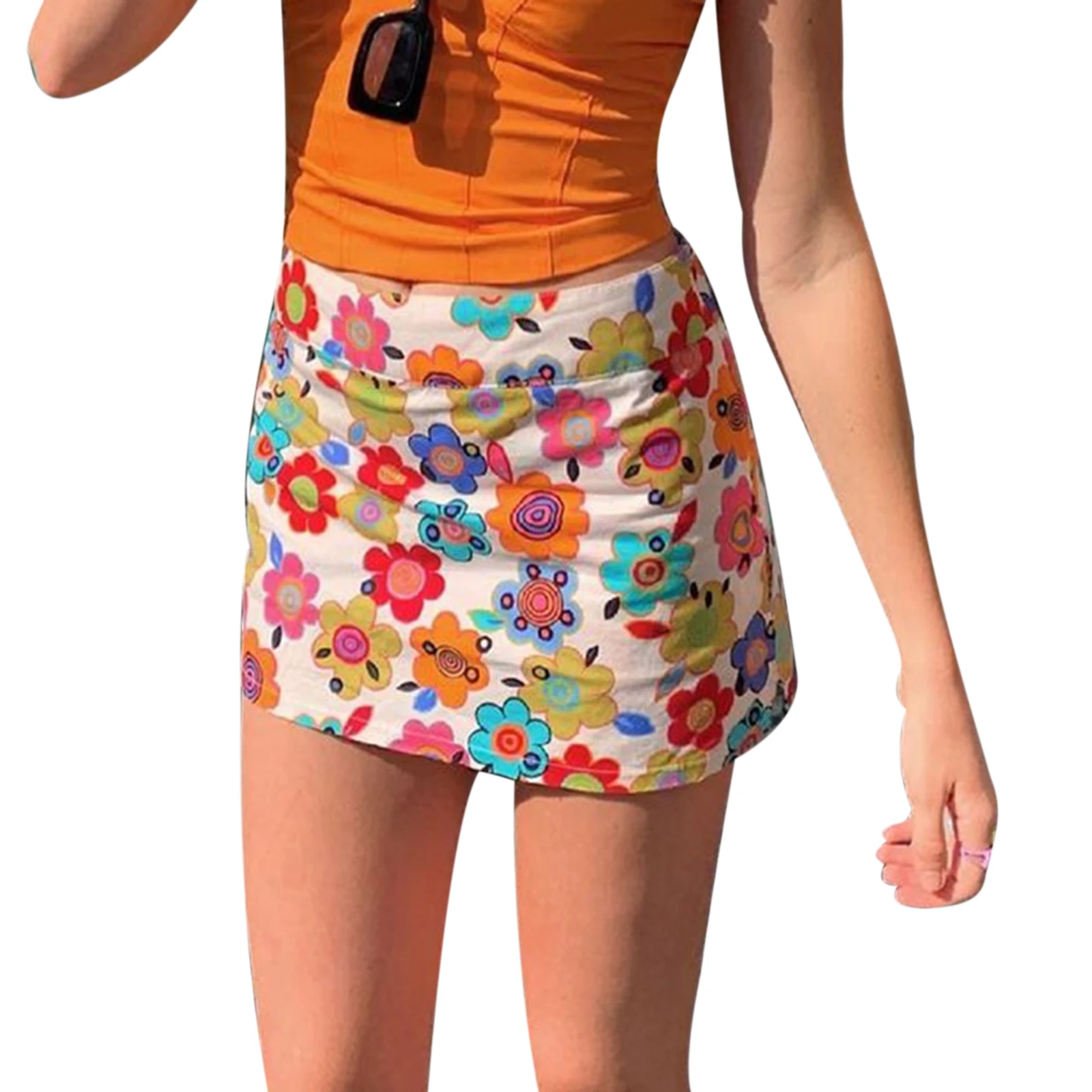 

Women's A-Line Mini Skirts, High Waist Floral Print Above Knee Split Short Skirts