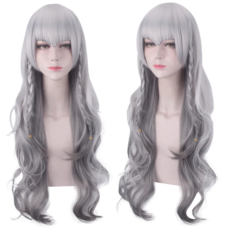 

70cm Anime Game Arknights Cosplay Wig Synthetic Hair Silver Grey Halloween Costume Party Wigs For Women