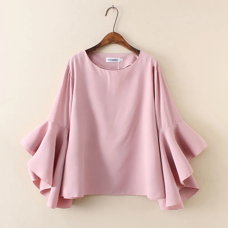 

Women's elastic jumble small shirt fat mm thin flounces sleeve nine-point sleeve doll shirt