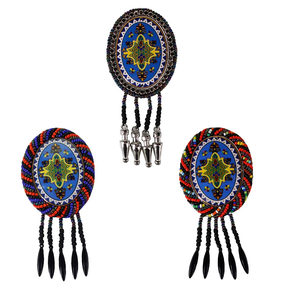 Этнические Ручной Работы Овальные бисером бахрома дизайн патчи винтаж вышитые