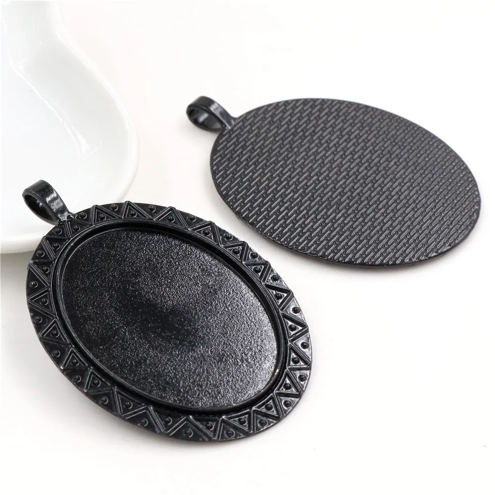

New Fashion 5pcs 30x40mm Inner Size Antique Silver Plated Bronze and Black Classic Style Cabochon Base Setting Charms Pendant