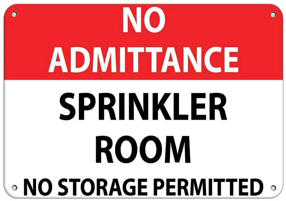 

No Admittance Sprinkler Room No Storage Permitted Fire Poster Funny Art Decor Vintage Aluminum Retro Metal Tin Sign