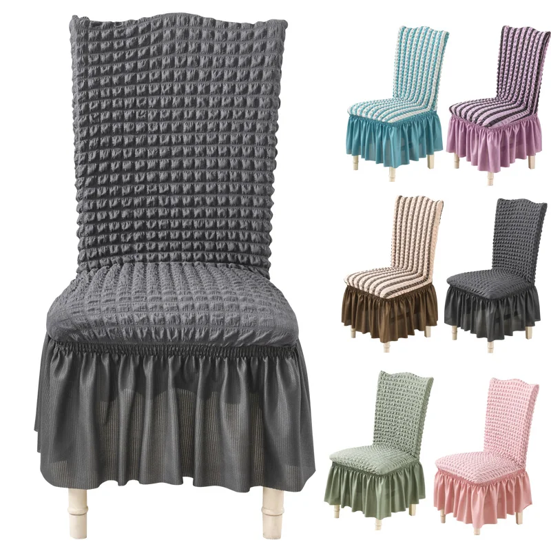 

high quality Seersucker chair cover for dining room banquet chair slipcover stretch chair skirt elastic wedding chair decoration