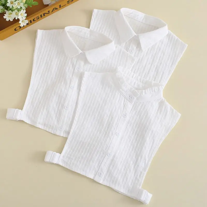 

Korean Women Elegant White False Fake Collar Vertical Stripes DIY Adjustable Detachable Lapel Ruffles Half-Shirt Blouse