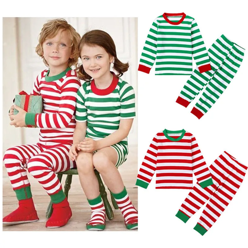 

Spring Autumn Kids BabyStripeD Pajamas Set Cotton Long Sleeve Top Pants 2pcs Sleepwear Boys Girls Home Wear