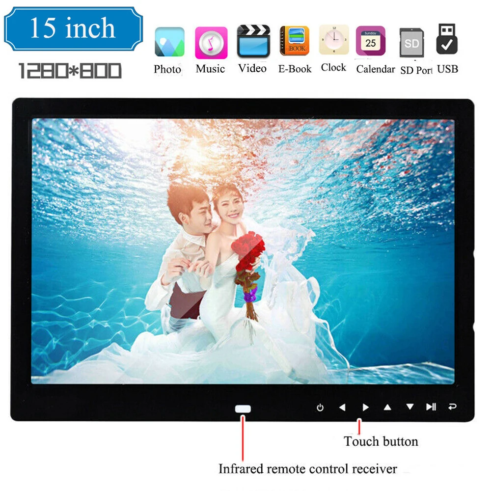 

15 inch Digital Picture Photo Frame 1280x800 Full Function HD LED Electronic Photo Album LED Photo Frame Support Music Video