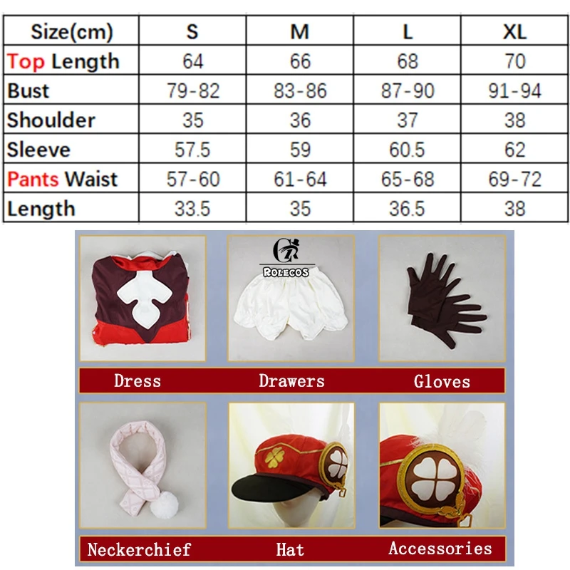 

Disfraz de ROLECOS Genshin Impact Klee para mujer, disfraz rojo para mujer, vestido de Halloween, pantalones, guante, conjunto