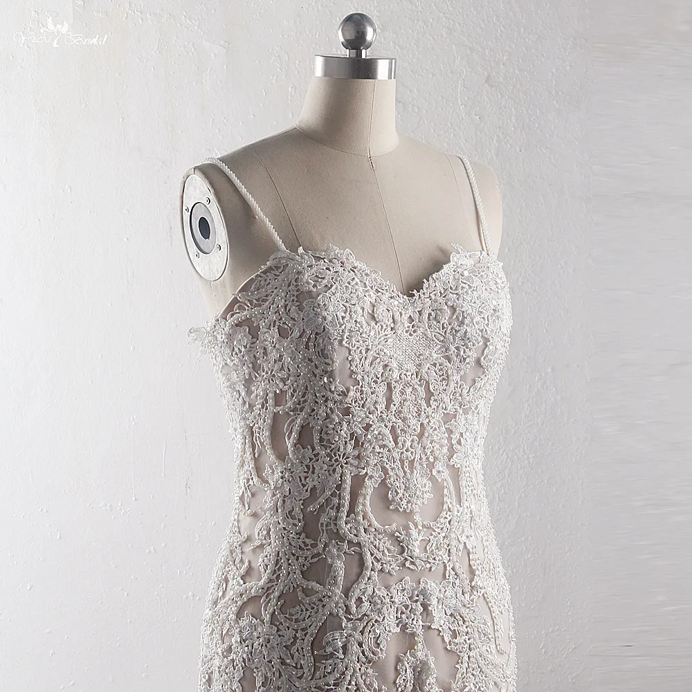 LZ376 Luxury Bling Bead Pearls Wedding Dress Spaghetti Straps Sweetheart Neck Sleeveless Mermaid Sequin Lace Beach | Свадьбы и