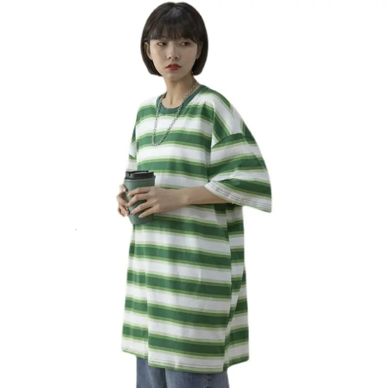 

T-shirt Neutral Style Summer Dress Men And Women Lovers Round Neck Stripe Loose Short Half Sleeve Youth College Best