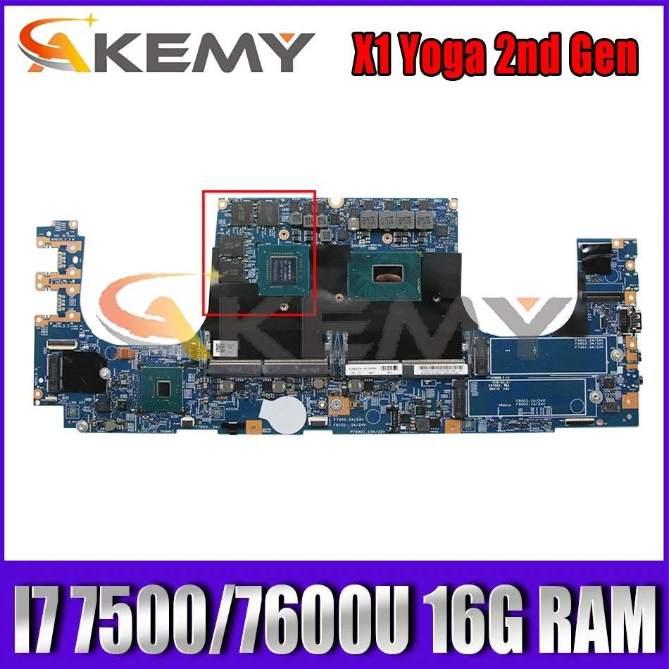 

For Lenovo ThinkPad X1 Yoga 2nd Gen laptop motherboard 16822-1 W/ I7 7500 / 7600U 16G-RAM FRU 01LV185 01AX876 Mainboard