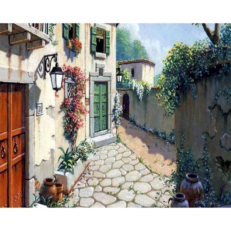 

Paint By Numbers For Adults courtyard Acrylic Canvas Drawing 60×75cm photo frames landscape wall Decoration Home Gatyztory Diy K