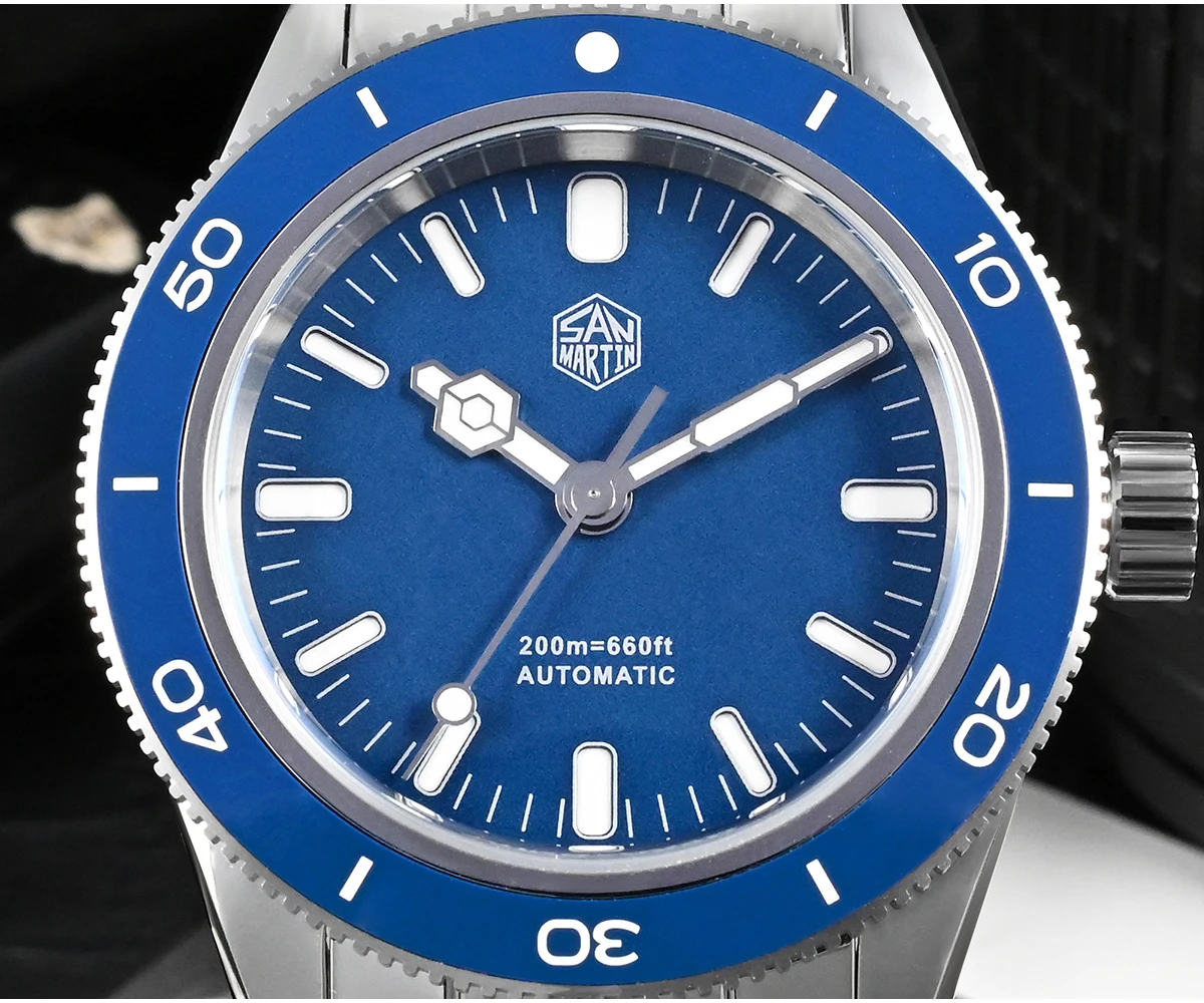 

San Martin 39.5mm Diving Sandwich Dial Luxury Men Watches Sapphire Glass 20ATM YN55 Blue Black Automatic Mechanical Wrist watch