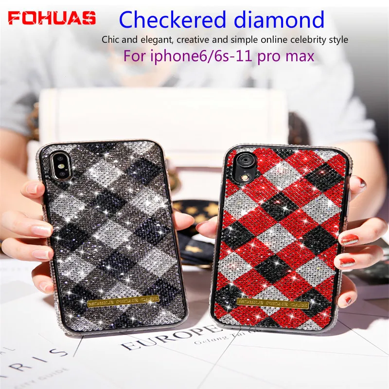 Аристократическая леди клетчатый узор инкрустированный бриллиантом мобильный