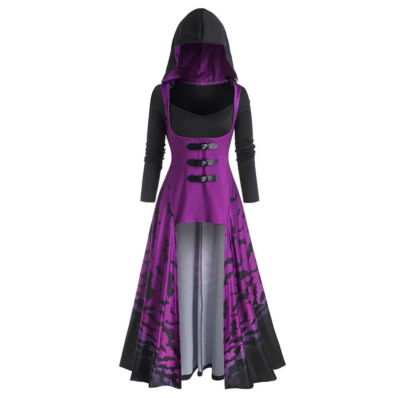 

Gothic dress womens mid length cloak dress printed bat buckle Goth dress bat