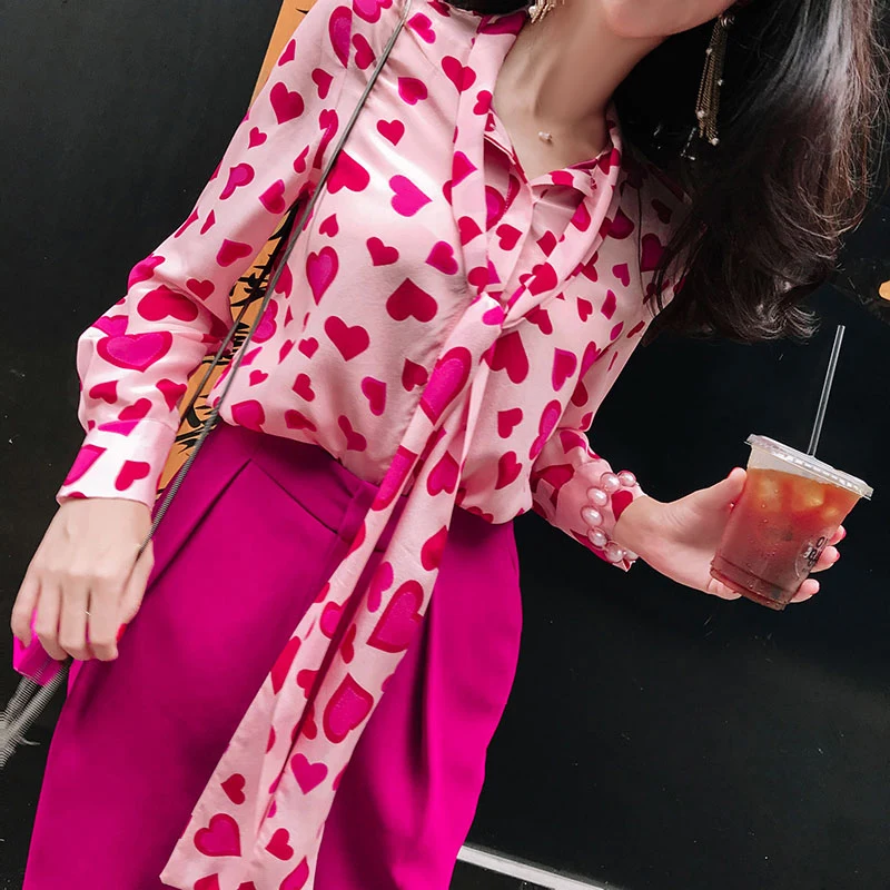 Женская шифоновая блузка с длинным рукавом винтажная Милая рубашка