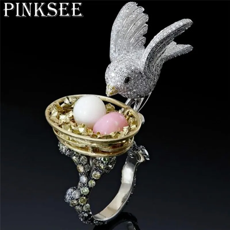 Уникальное индивидуальное кольцо Pinksee с кристаллами для кормления птиц в виде