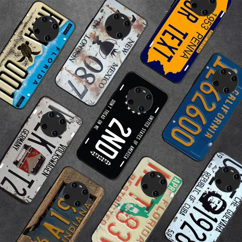 

Retro License Plate Number Phone Case For Huawei Y5 Y62019 Y52018 Y92019 Luxury funda case for 9prime2019