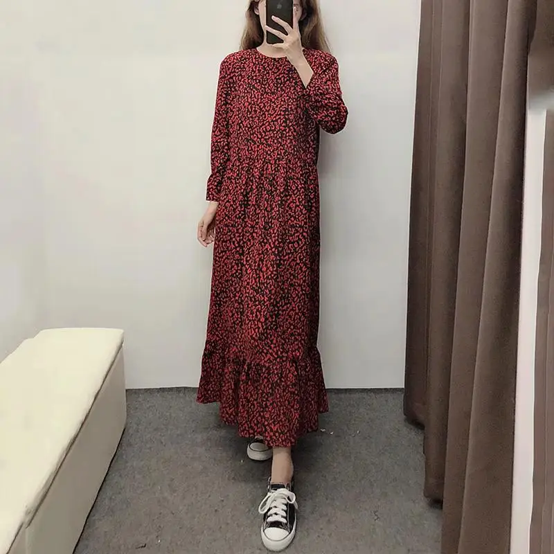 Женское винтажное платье с леопардовым принтом красное Повседневное средней
