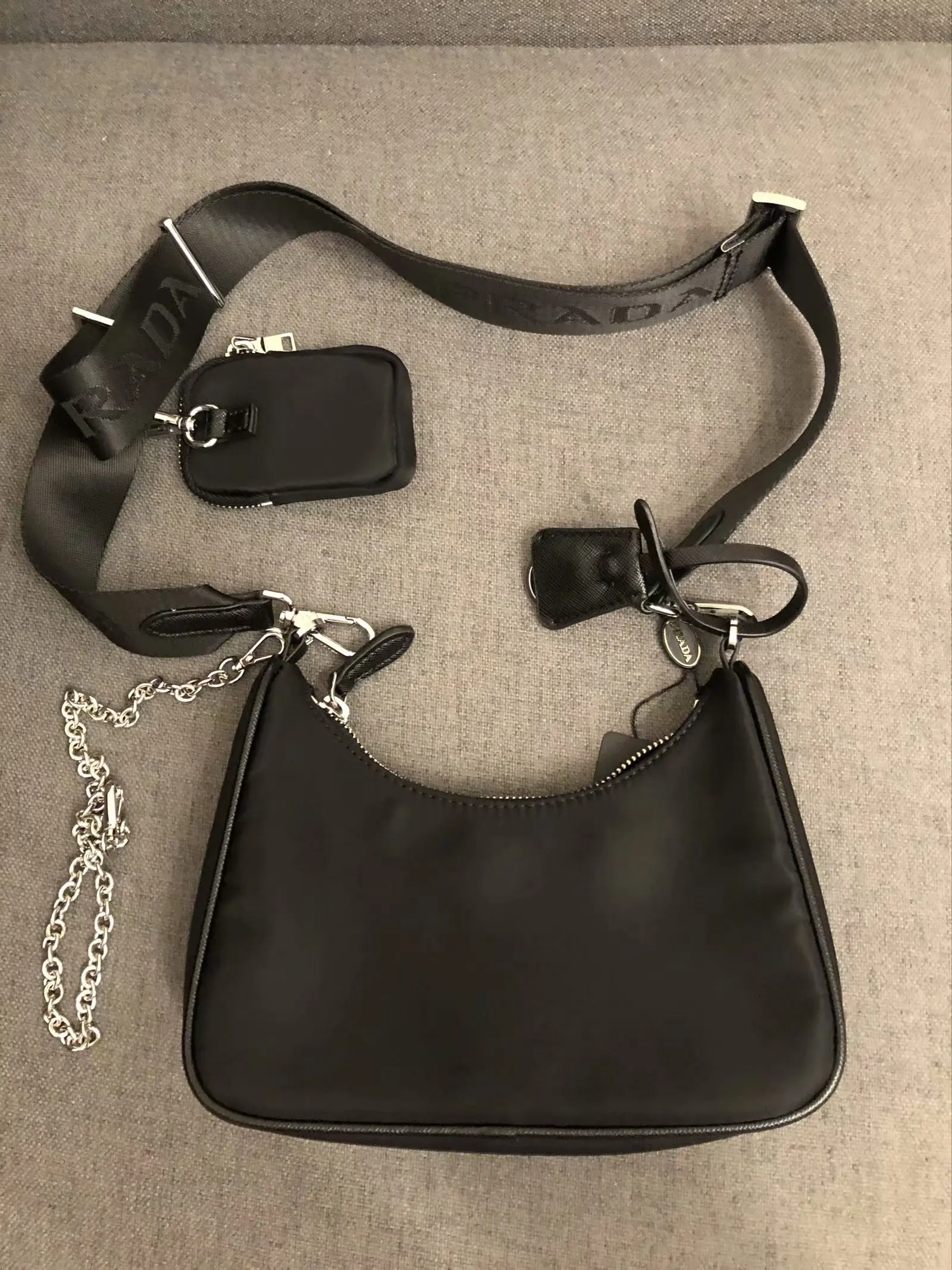 

Three in One Bag for Women Hobo Nylon Messenger Dumpling Package Ins Fashion 2021 New Oxford Cloth Chain Armpit Bag