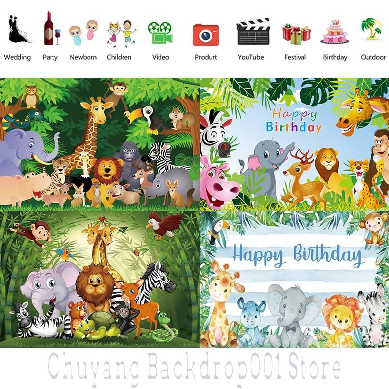 Jungle Safari Animal Backdrop Baby Shower Newborn Happy Birthday Party Custom Photography Background Photo Studio Banner