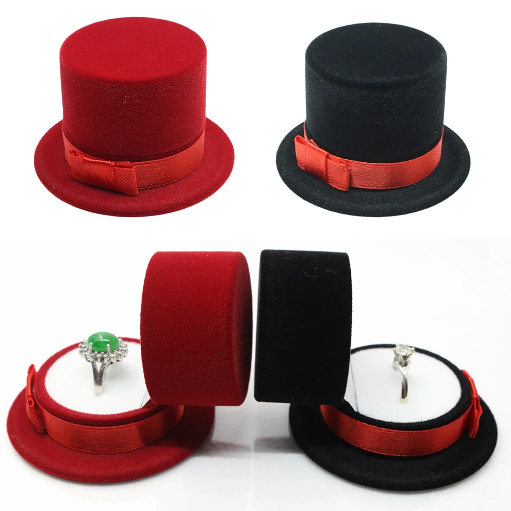 

1pcs Novelty Chic Hat Shape Gift Box Velvet Ring Box Display Jewelry Box