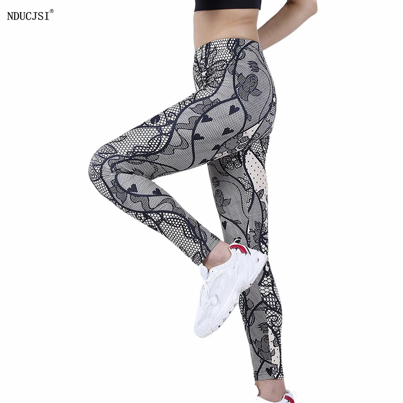 

NDUCJSI 2021 New Fashion Fitness Leggings High Elastic Circle Grid Love Digital Printing Tights High Waist Slim Yuga Pants Sport