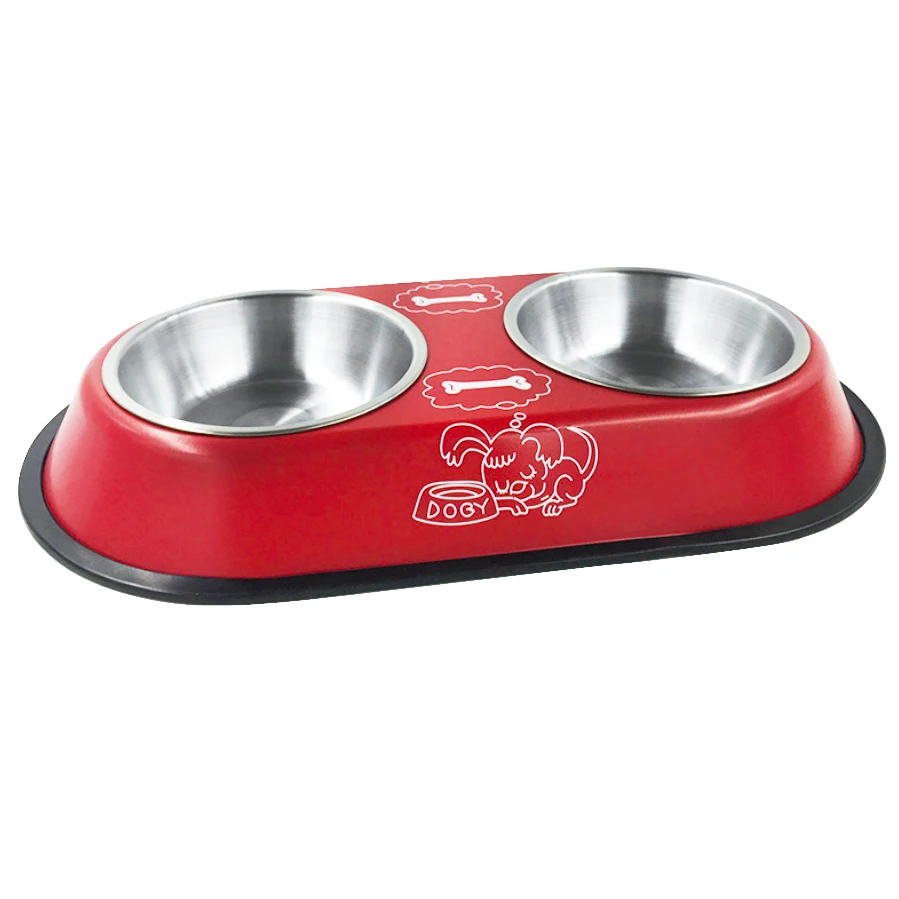 Двойная миска для собаки домашних животных станция Нержавеющая сталь воды Еда