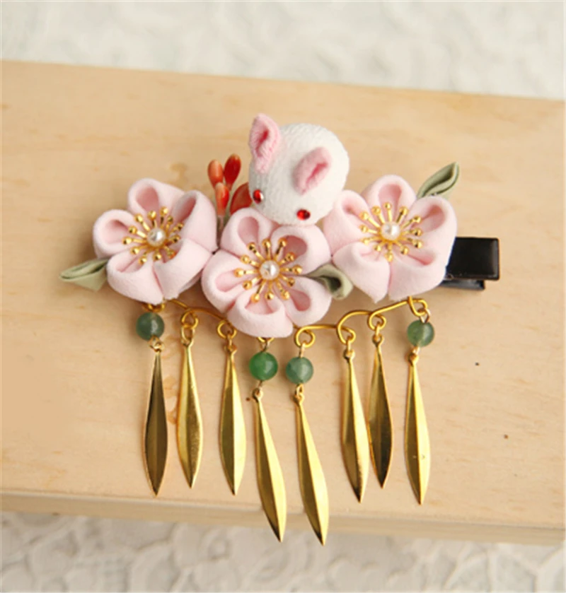 Ручная работа кролик Сакура шаг встряхнуть японский стиль волос Декор заколка