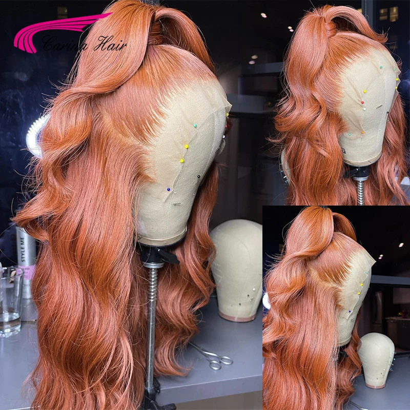 Светильник-оранжевый имбирный цвет 13x4 фронтальные парики на сетке 180%