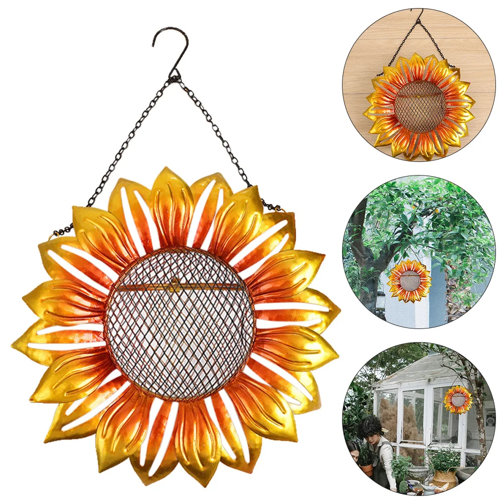 

1Pc Metal Sunflower Shape Hanging Decor Automatic Outdoor Bird Feeder (Yellow)