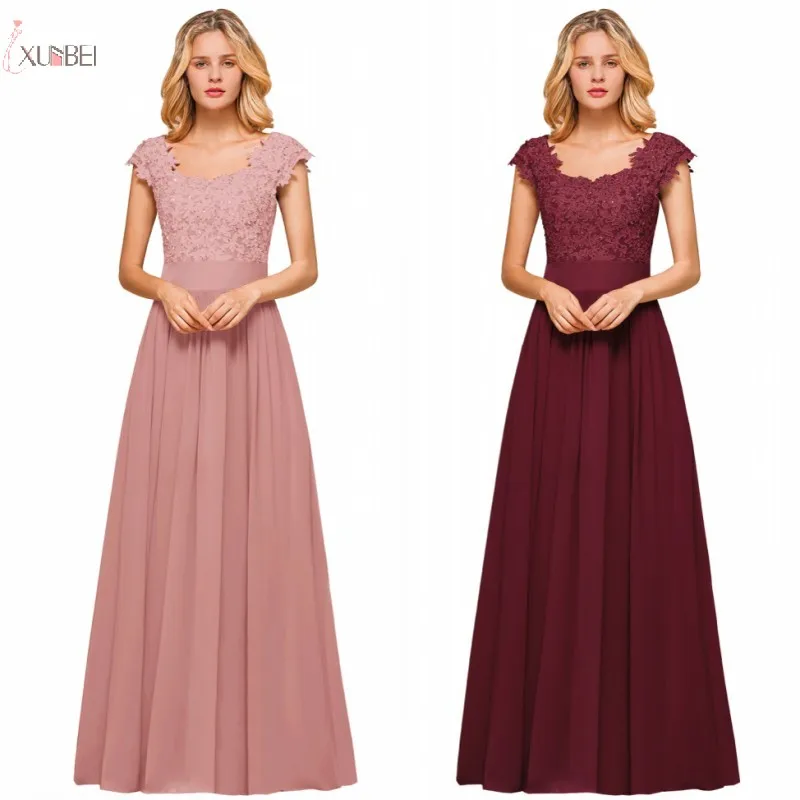 

SALE Long Pink Chiffon Bridesmaid Dresses Burgundy Wedding Party Guest Gown Sleeveless Lace robe demoiselle d'honneur 2021