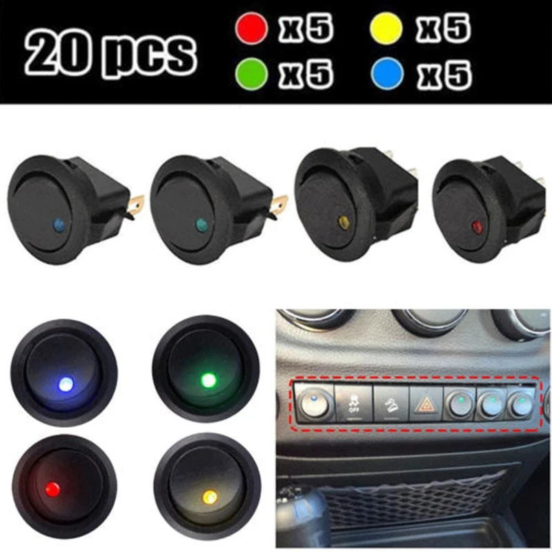 20PCS 12V ROCKER SWITCH Led Light Car Auto Boat Round ON/OFF SPST 20 AMP | Обустройство дома