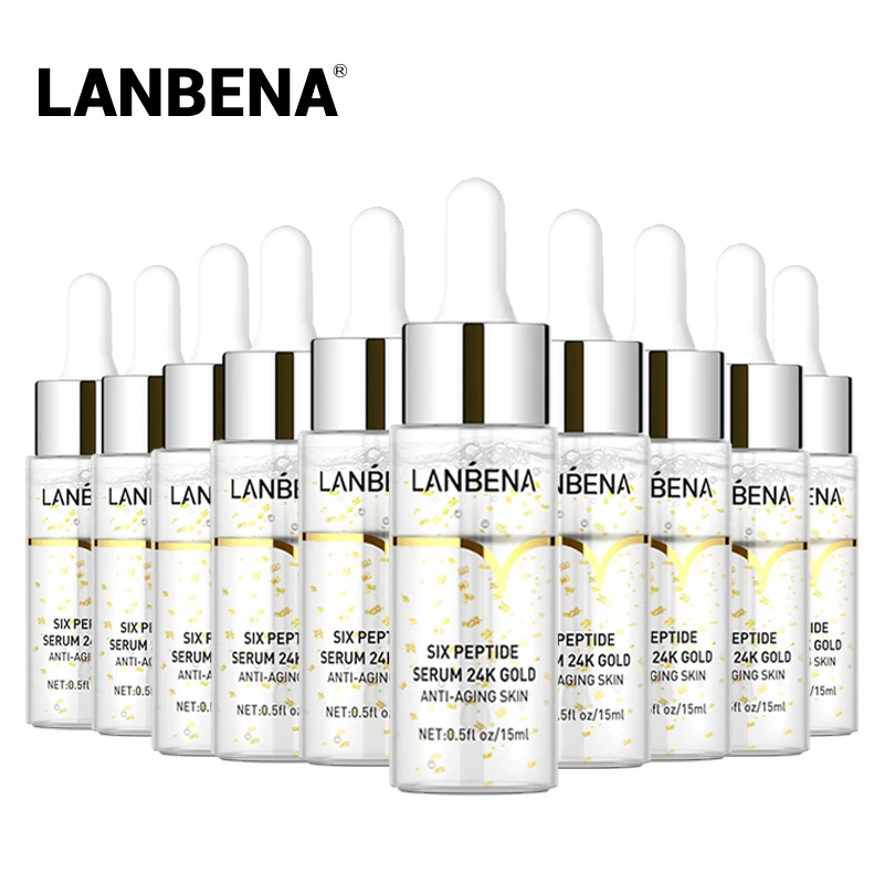 LANBENA 10 шт. с покрытыем цвета чистого 24 каратного золота шесть сыворотка пептидами