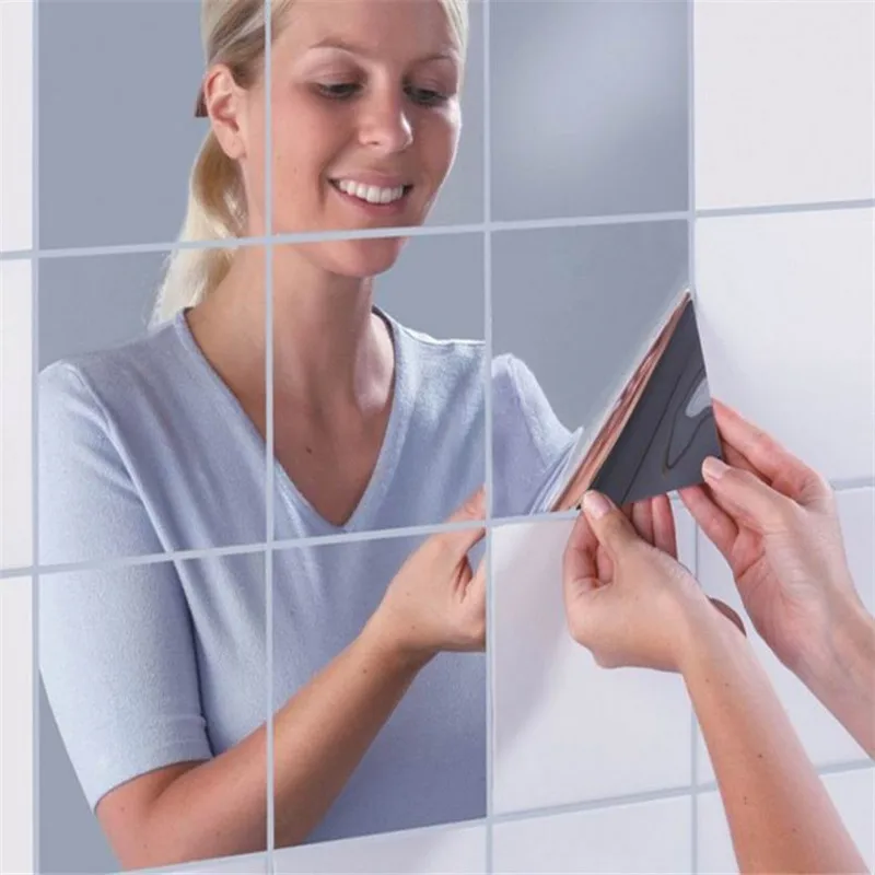 

9PCS 15X15cm 0.2mm PVC Silver Square Mirror Wall Sticker Bathroom Glass Tile Self-adhesive Household home Decorative mirrors