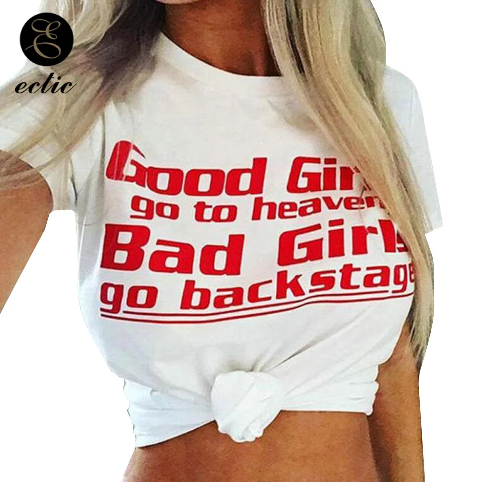 Забавный Буква Принт Хорошее Девочка Плохой Девушка Текст Лозунг Майка