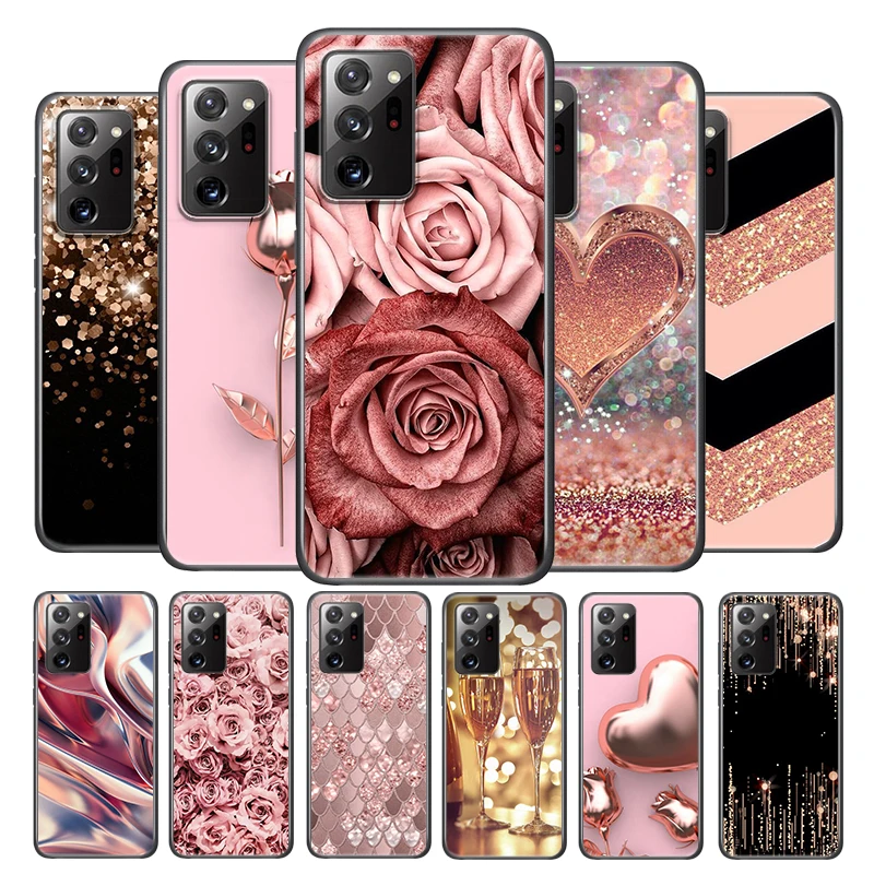

Love Rose Gold Style For Samsung Note 20 Ultra Plus 10 9 8 F52 M62 M60 M31 M02 M01 Core Silicone Soft Black Phone Case