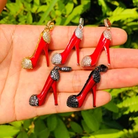 5pcs 3d red high heel shoe charm for women bracelet girl necklace making cubic zirconia pave pendant jewelry accessory wholesale