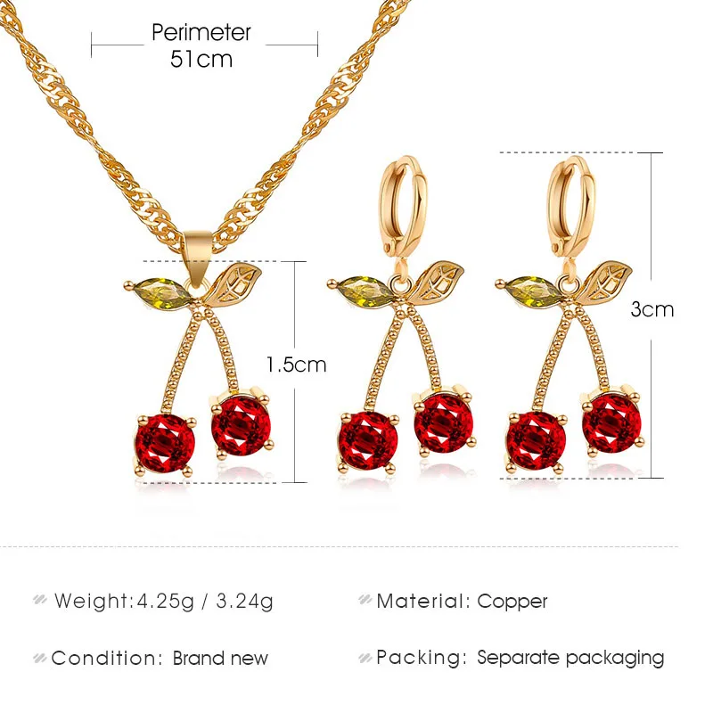 

2020 Jewelry Sets Hoop Earrings Cherry Earrings Red Jewelry Set Rhinestones For Women Pendant Necklace/Earrings