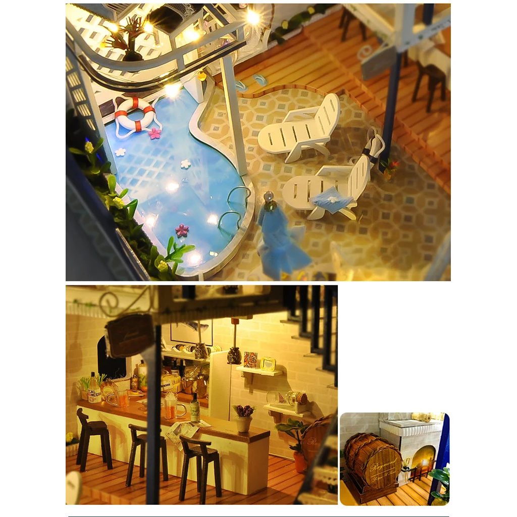 

Wooden House Dollhouse Kit Gifts Rooms DIY Kits Miniature Doll House