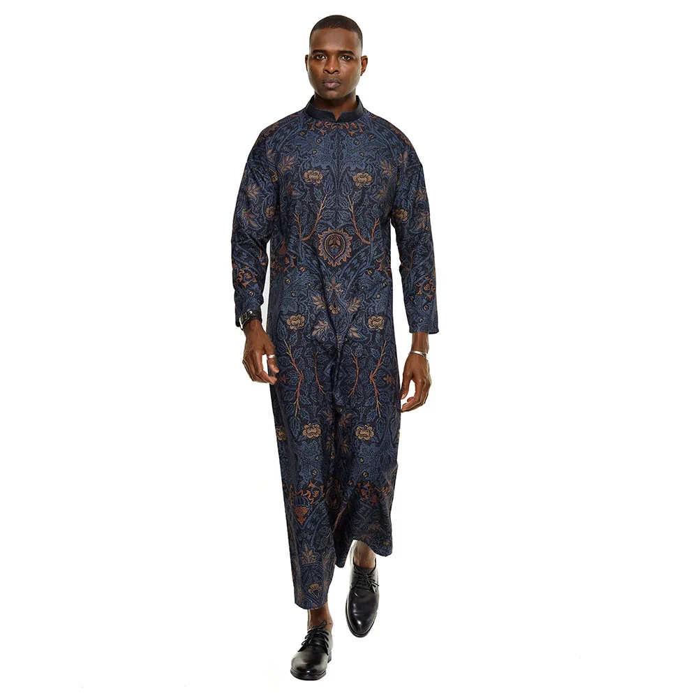 

Islam Abaya Men's Clothing Ethnic Muslim Dresses Long 2021 O-Neck Color Navy Patchwork Straight Fashion Male Dress 2021 Summer