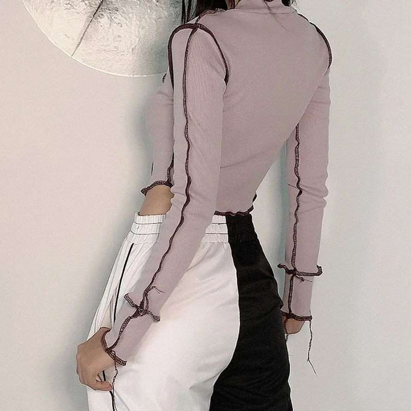 Кроп-Топ женский сетчатый составного кроя с длинным рукавом Уличная