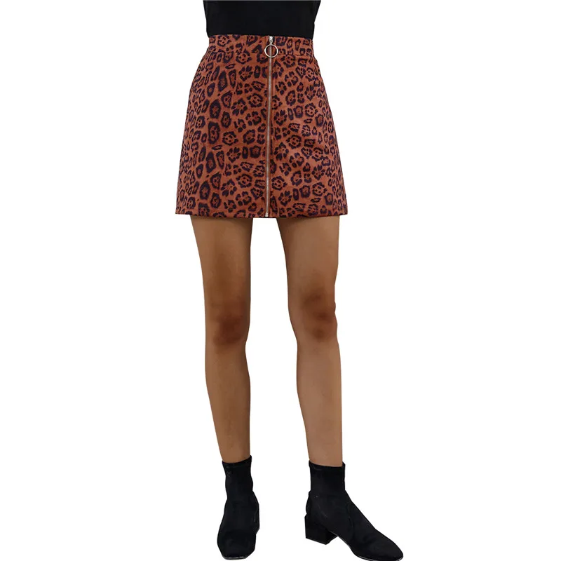 

Женская мини-юбка на молнии, Офисная трапециевидная юбка с высокой талией и леопардовым принтом, уличная одежда, весна-осень 2021