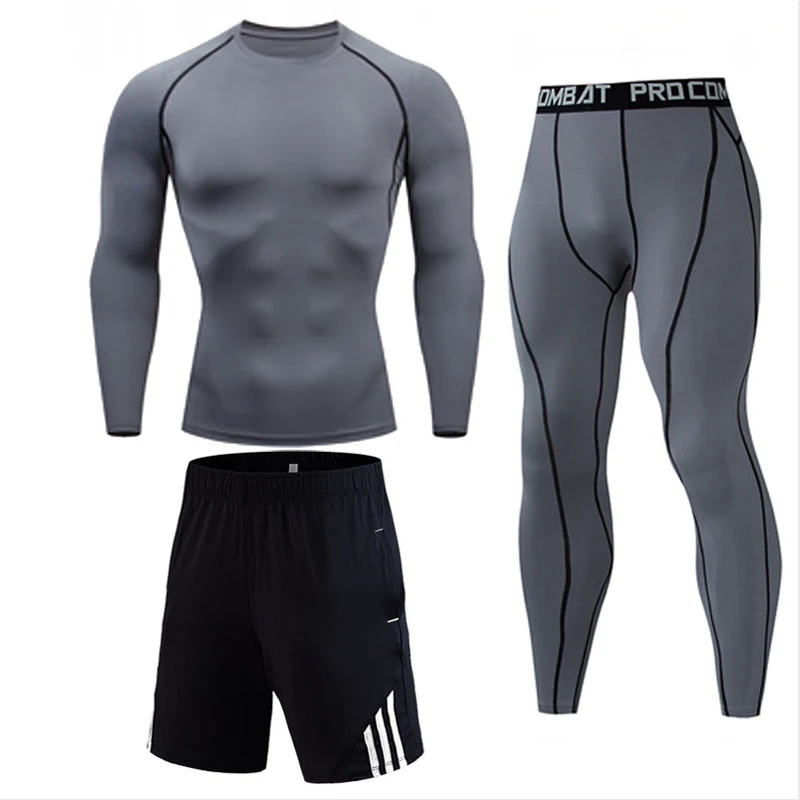 

Men's Compression Running jogging Suits Clothing Sport Set Long T-shirt And Pants Gym Fitness workout Tights clothes 2pcs / sets