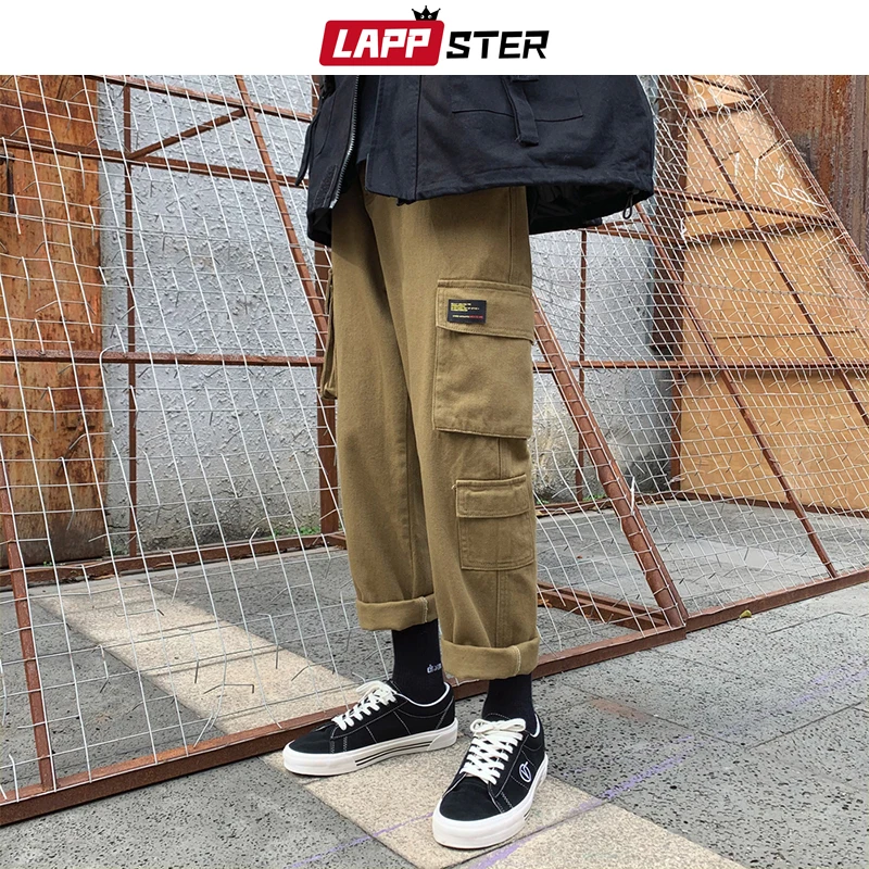 LAPPSTER Men Streetwear Cargo Pants Mens Overalls Hip Hop Joggers Thick Winter Sweatpants Male Harem Fashoins Track Pants
