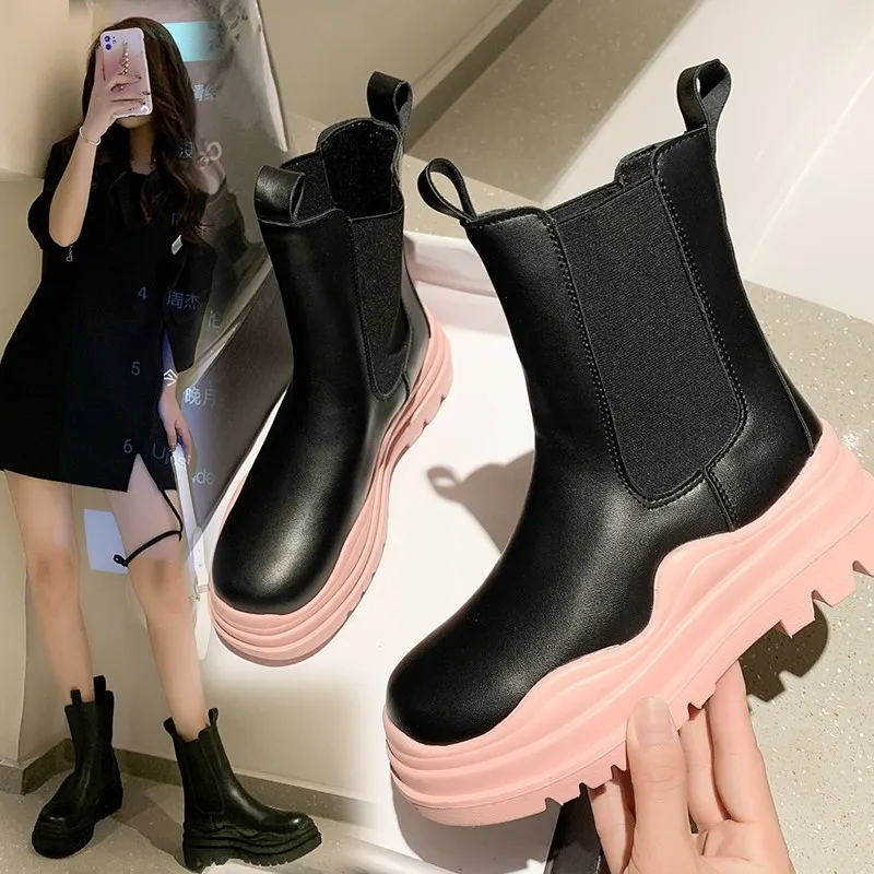 2021 thick-soled women's shoes winter luxury brand designer Chelsea high heels women's thick-soled boots ladies fashion
