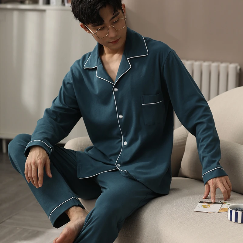 Зимняя пижама из 100% хлопка Мужская одежда для сна серая Пижама зимняя чистого