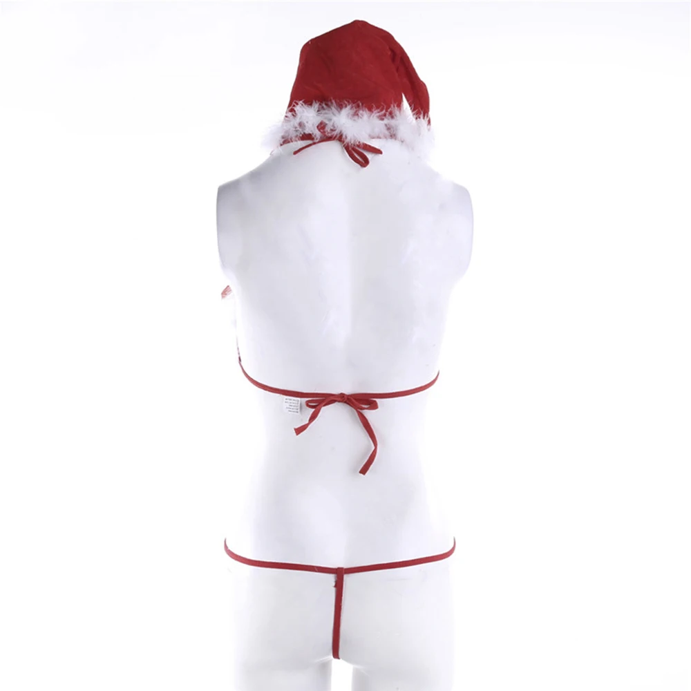

Women Santa Lingerie Set Sexy Faux Fur Christmas Babydolls Bra G-String Thong Hat 3Pcs Underwear Bandage Exotic Set Sleepwear