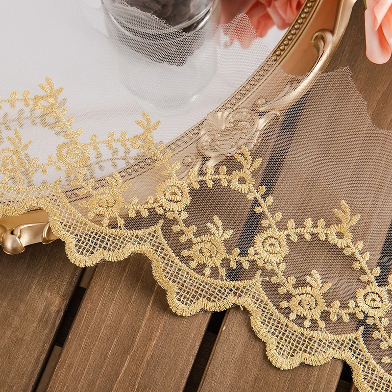 

golden lace fabric embroidery floral 14cm wide mesh lace trim for handmade DIY material needlework sewing accessories crafts